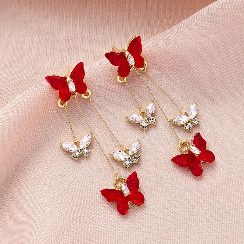 Super fairy butterfly zircon earrings, new models, exquisite high-end long earrings, earrings.