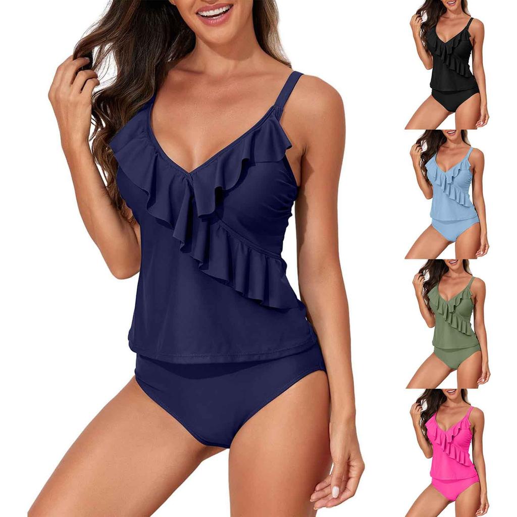 Womens One Piece Swimsuits Sexy V Neck Solid Color Monokini Push Up Bathing Suits