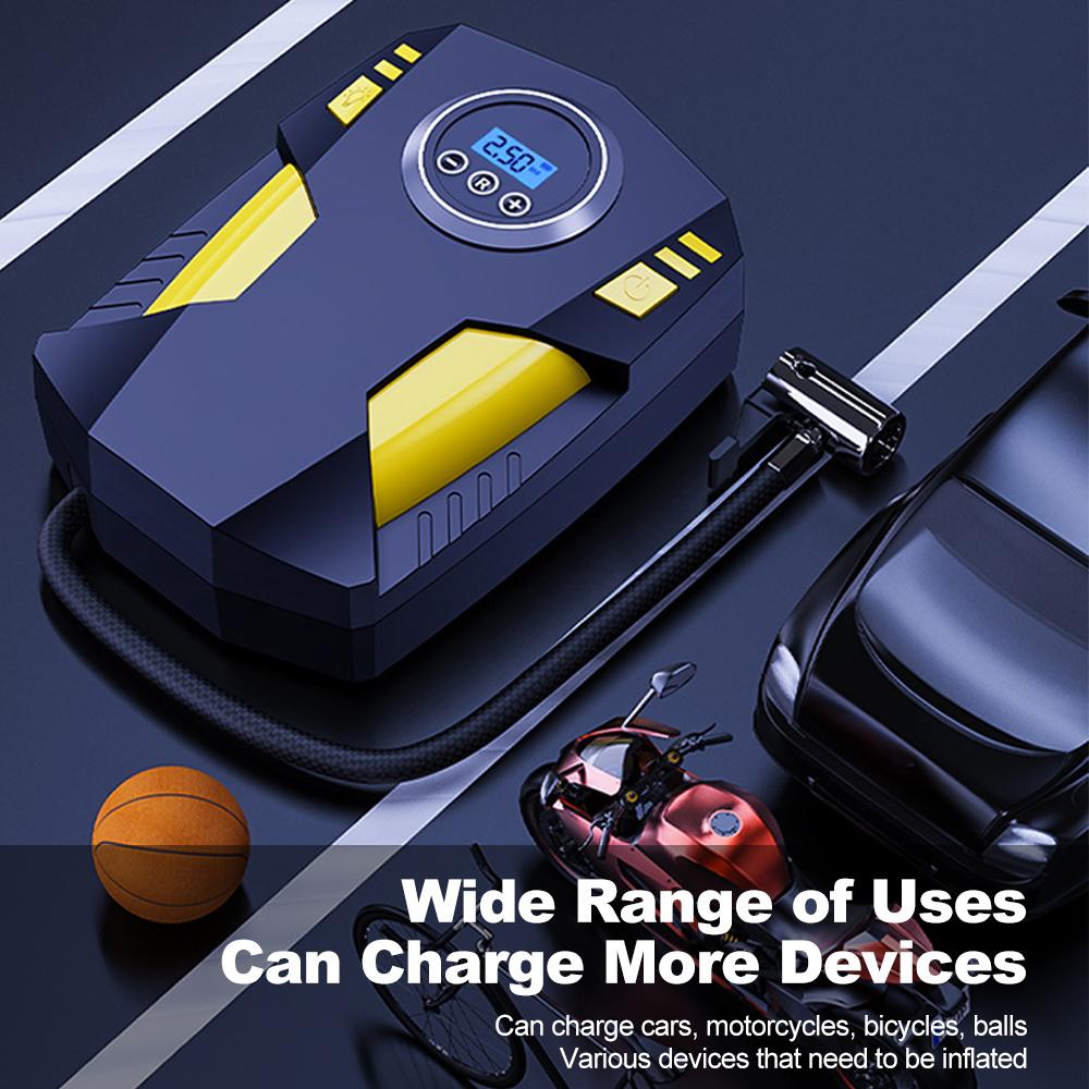 Портативный воздушный компрессор для накачивания шин, аккумуляторный насос для накачивания шин с 3 насадками, 12 В, автомобильный электрический воздушный насос со светодиодной подсветкой