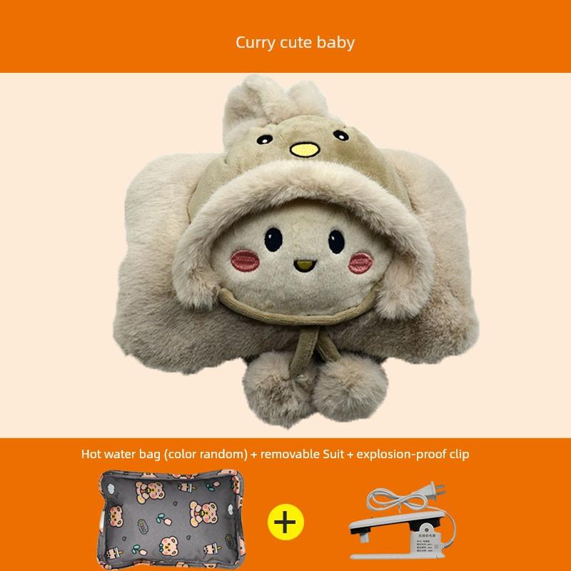 Miloqi Hot Water Bag Hand Warmer Rechargeable Electric Heating Bag Safe and Explosion Protective Imitation Rabbit Fur Cartoon Water Injection Hot