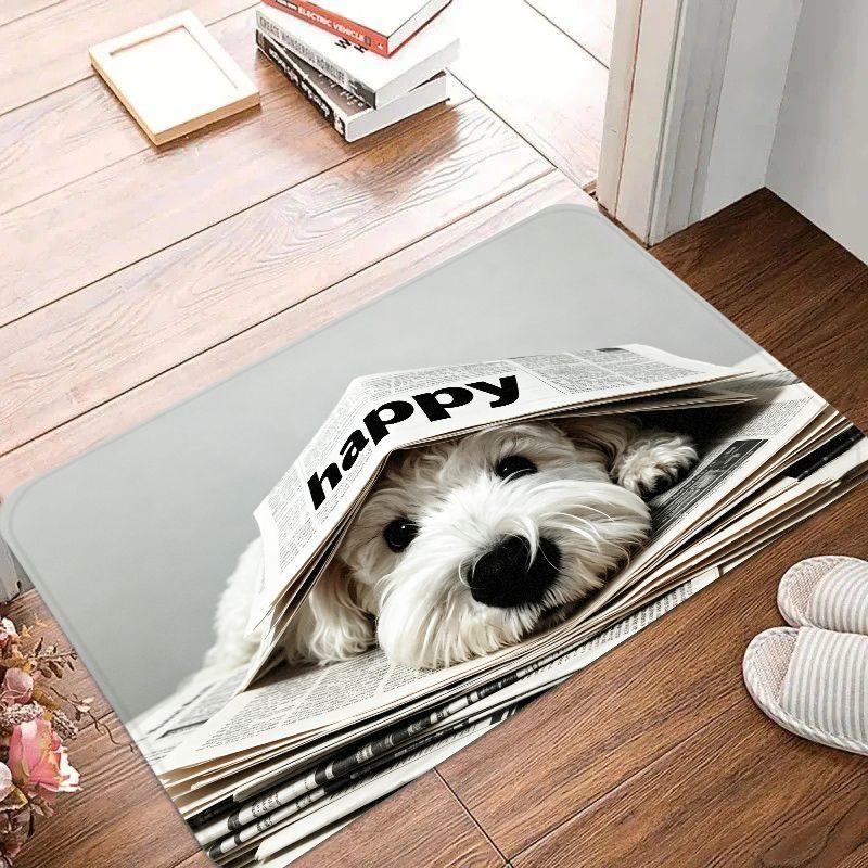 VIKAMA Fun Cute Pet Portrait Door Mat Non Slip Entrance Mat for Front Door Entryway Foyer Hallway Indoor Home Decor