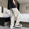 Men Pants Elastic Waist Adjustable Drawstring Wide Leg Casual Trousers with Pockets Letter Print Corduroy Pants