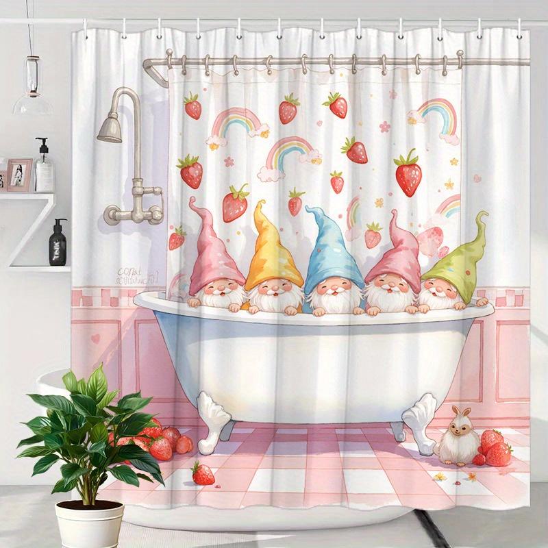 Whimsical Gnomes Shower Curtain - Playful Pastel Design, Durable Polyester, 12 Hooks, Machine Washable, Elegant Bathroom Decor