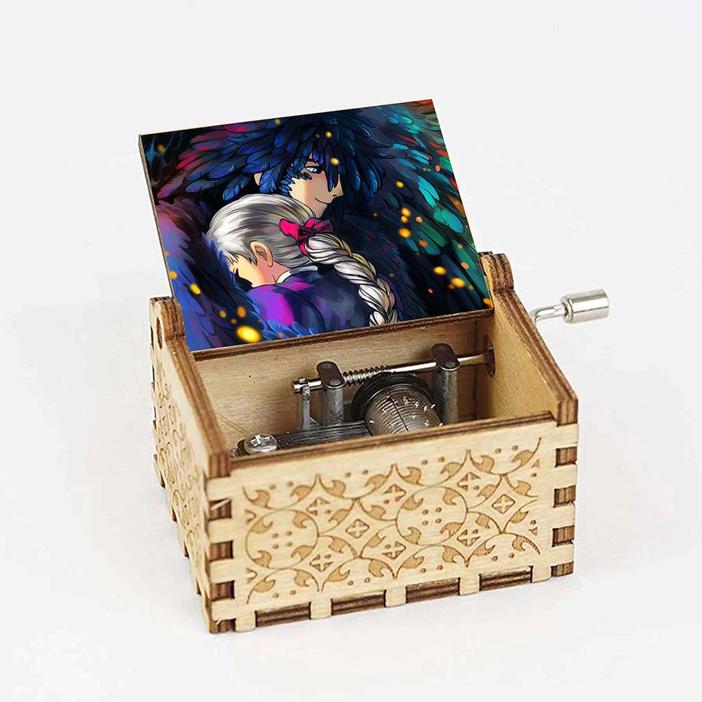 Anime Howl's Moving Castle Black Wooden Music Box Merry Go Round of Life Theme Fans Friends Mechanical Birthday Lovely Gifts