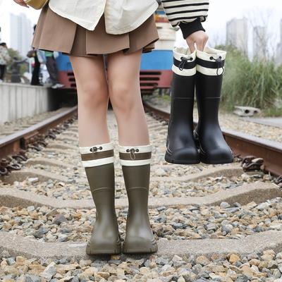 Женские резиновые сапоги с высоким голенищем, новые, уличные, нескользящие, водонепроницаемые, на платформе, водные сапоги, флисовые резиновые сапоги, дождевые сапоги