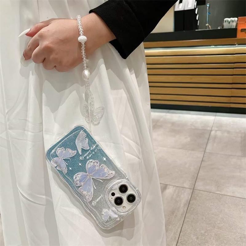 Модный чехол для телефона с ремешком на запястье и бабочкой для iPhone 14 13 12 11 Pro Max X XS XR XS Max 8 7 Plus противоударный чехол из ТПУ