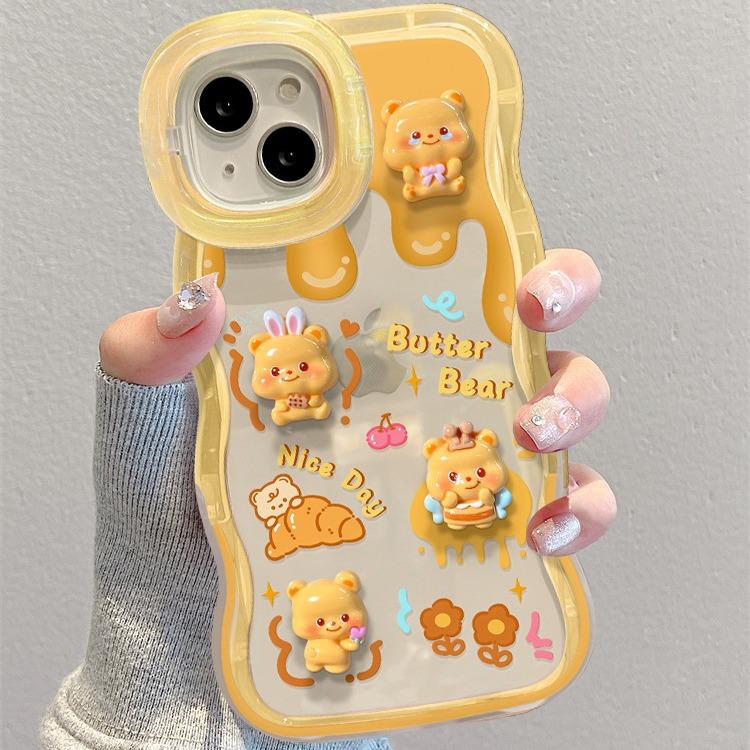 Кукла Медведь из сыра Подходит для чехла для мобильного телефона Apple 16PROMAX 15 Невидимый двойной кронштейн 14 Милый нишевый противоударный