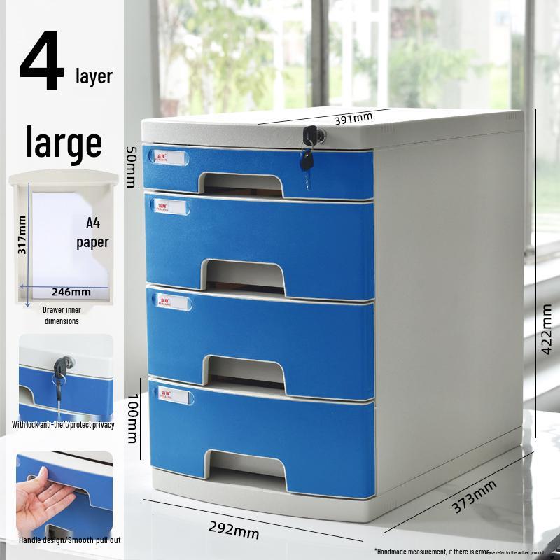 Lockable Multi-Layer A4 File Cabinet Drawer - Plastic Office Storage Box