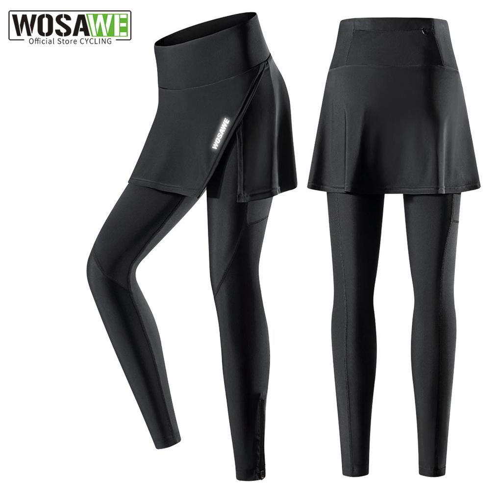 Wosawe Женские велосипедные брюки, юбка, дышащие, быстросохнущие, эластичные, длинные колготки для скоростного спуска на велосипеде, силиконовая подушка, спортивные брюки на открытом воздухе