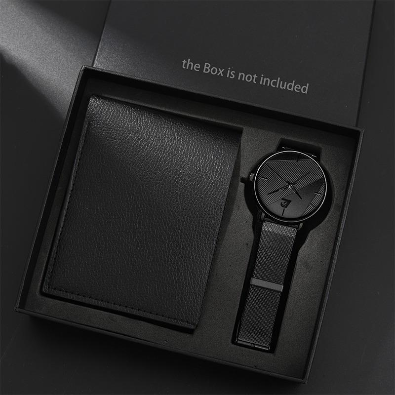 2 шт./компл., модный мужской повседневный деловой сетчатый ремень из нержавеющей стали, кварцевые часы и комплект кошелька, подарок на фестиваль