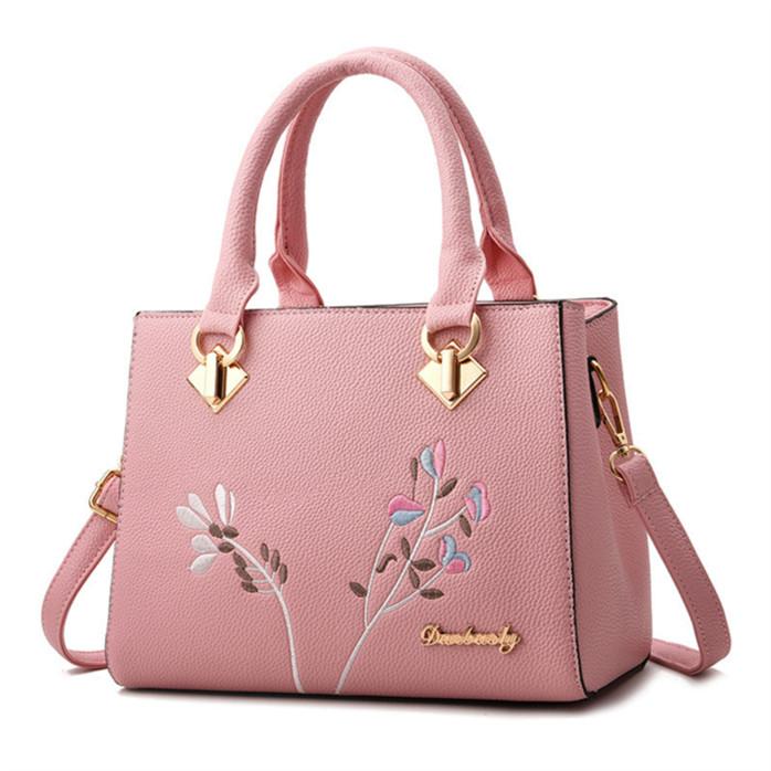Messenger Bags Women Handbag Flower Embroidery Women Shoulder Bags PU Leather Tote Bag CLE