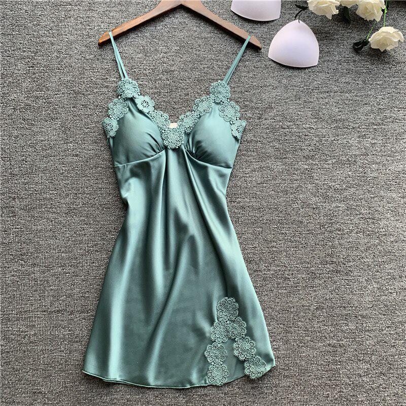 Женская ночная сорочка-мини из полиэстера с кружевной отделкой