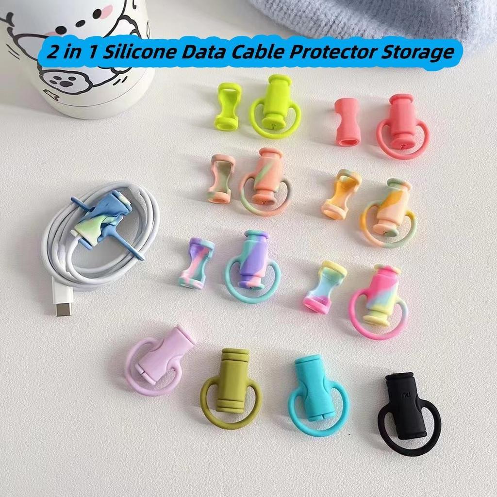 2 в 1 Защитное устройство для хранения кабеля для передачи данных, симпатичная силиконовая намотка кабеля для зарядки, средство для хранения кабеля для передачи данных с защитой от излома, зарядное устройство для мобильного телефона