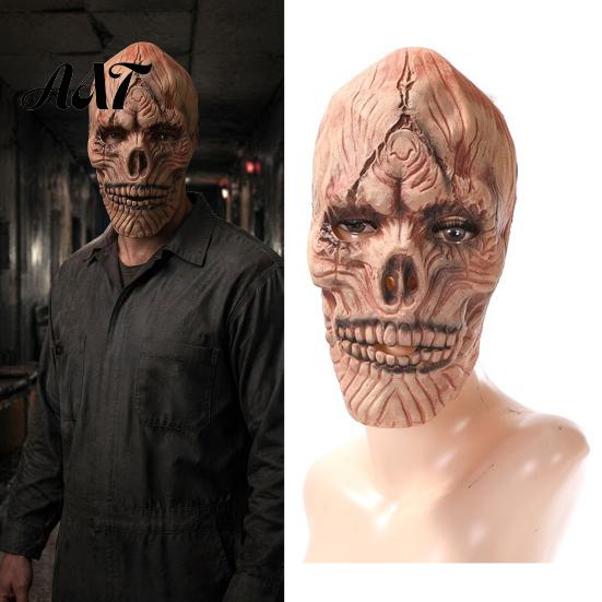 Realistic Latex Skeleton Scary Halloween Masque, Horror Full Face Masque Distressed Cracked Skull for Costume, Cosplay Party, Haunted House Prop