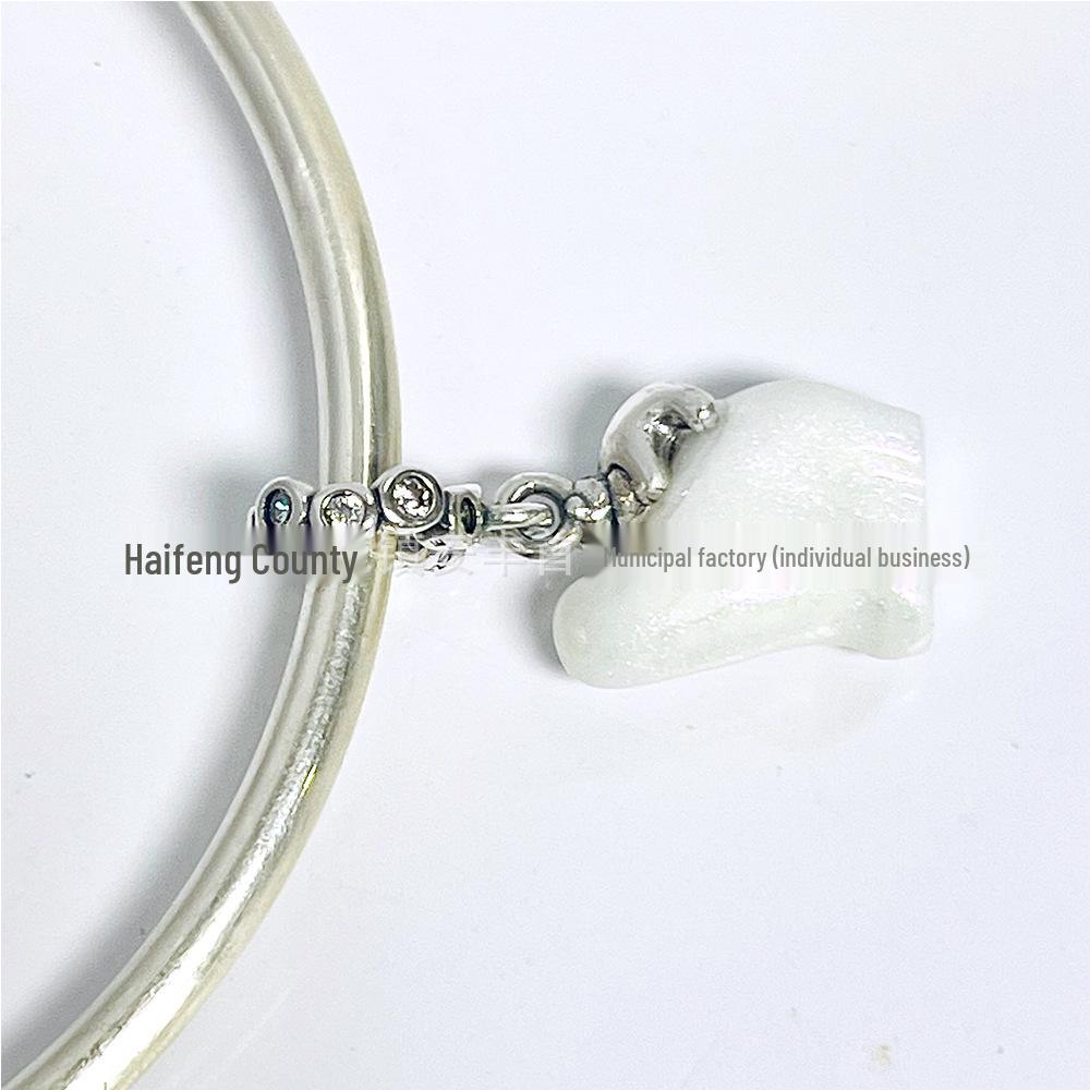 Браслет Pandora из стерлингового серебра S925 с подвеской в виде белого медведя с детенышем и опалом