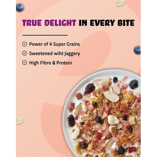 True Elements Мюсли с фруктами и орехами 700 г — фруктовое наслаждение | 100% цельнозерновые хлопья для завтрака | Богаты клетчаткой | Мюсли с овсом и орехами