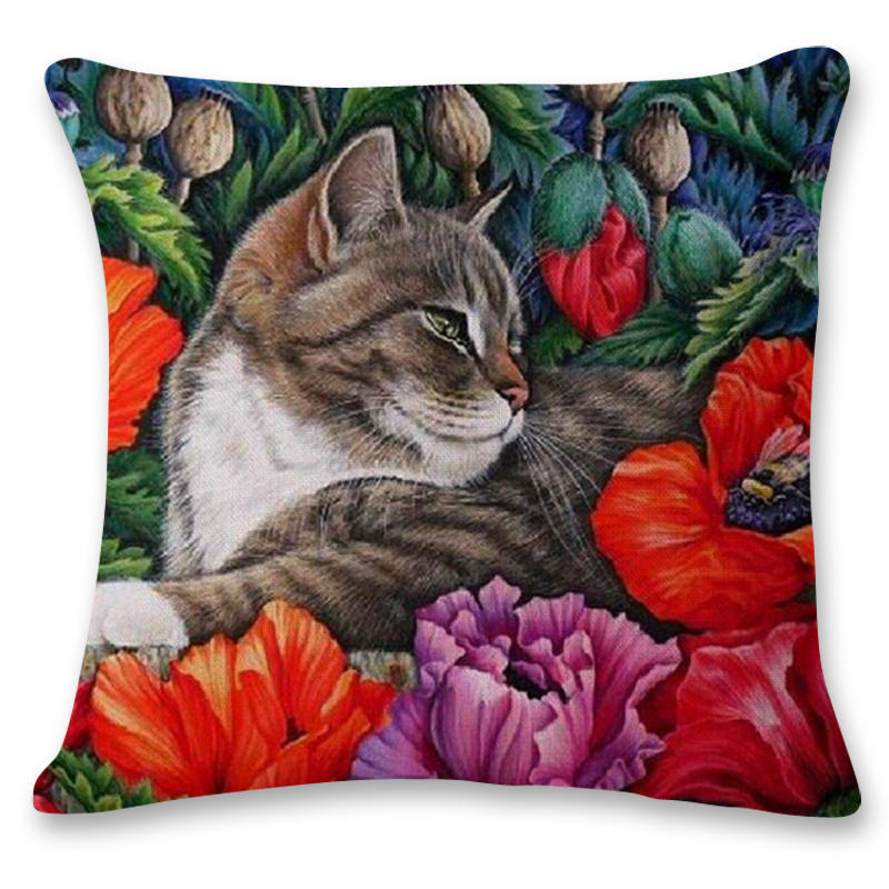 Креативная ручная роспись кошачьего принта, полиэстеровая наволочка, домашняя автомобильная подушка, подушка для дивана