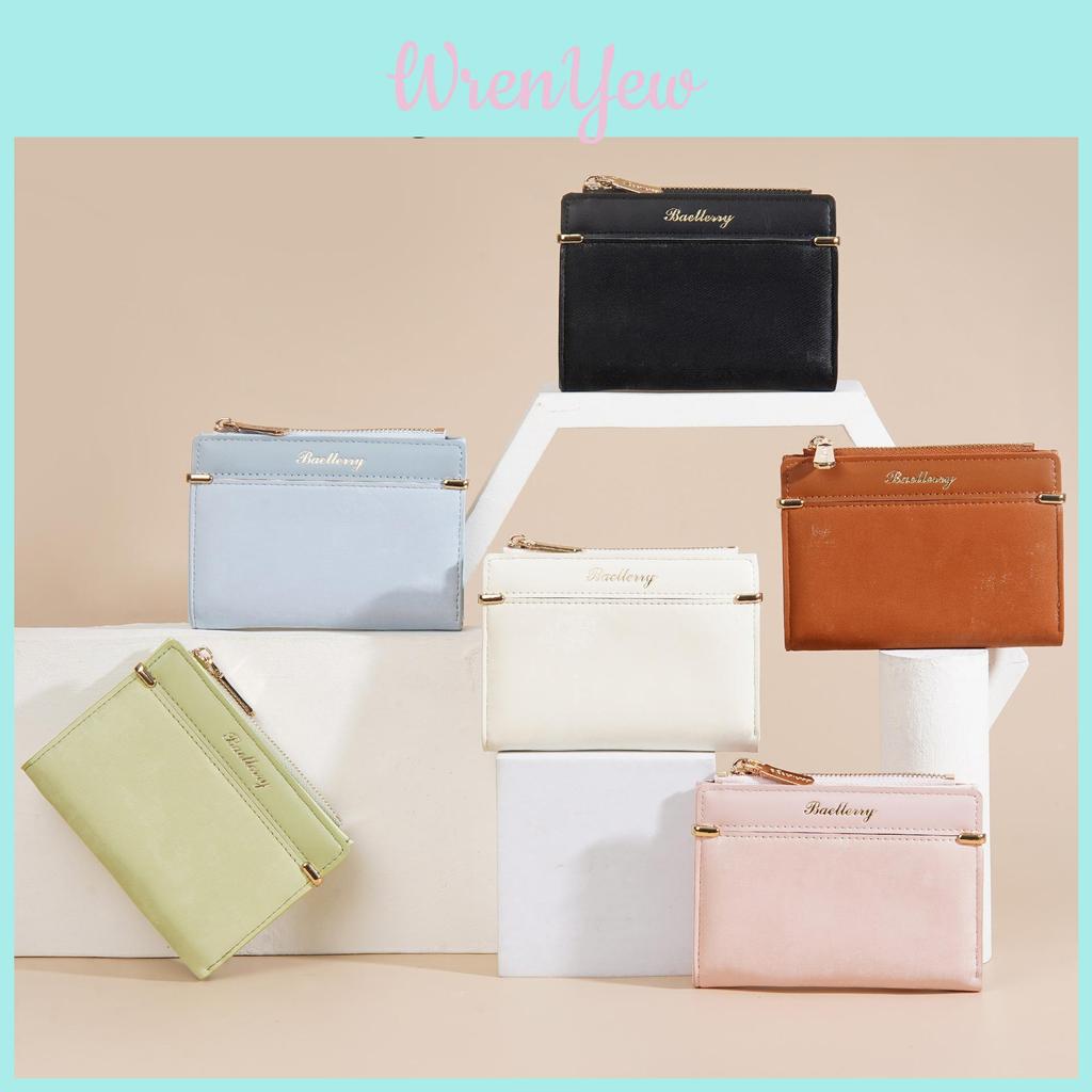 Womens Fashion Card Wallet With Solid Color Letter Printed And Two Fold Design