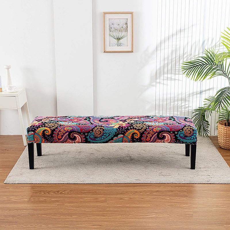1 шт. Длинный чехол для табурета Нескользящий чехол для длинной скамьи Пылезащитный протектор для скамьи Чехол-накидка Цветочный принт Полная обертка Эластичный чехол-накидка