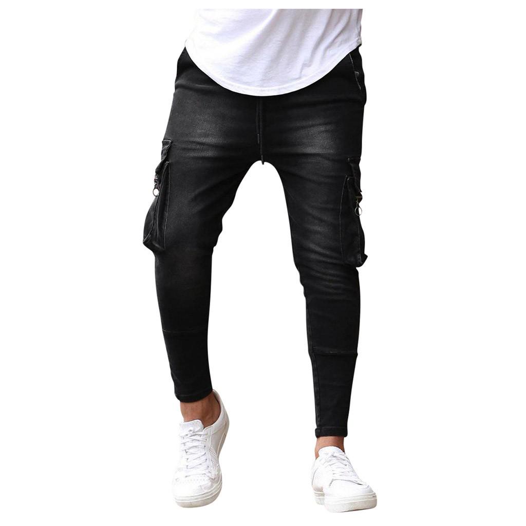 Мужская мода, однотонные джинсовые брюки, потертые джинсы, длинные брюки, уличная одежда