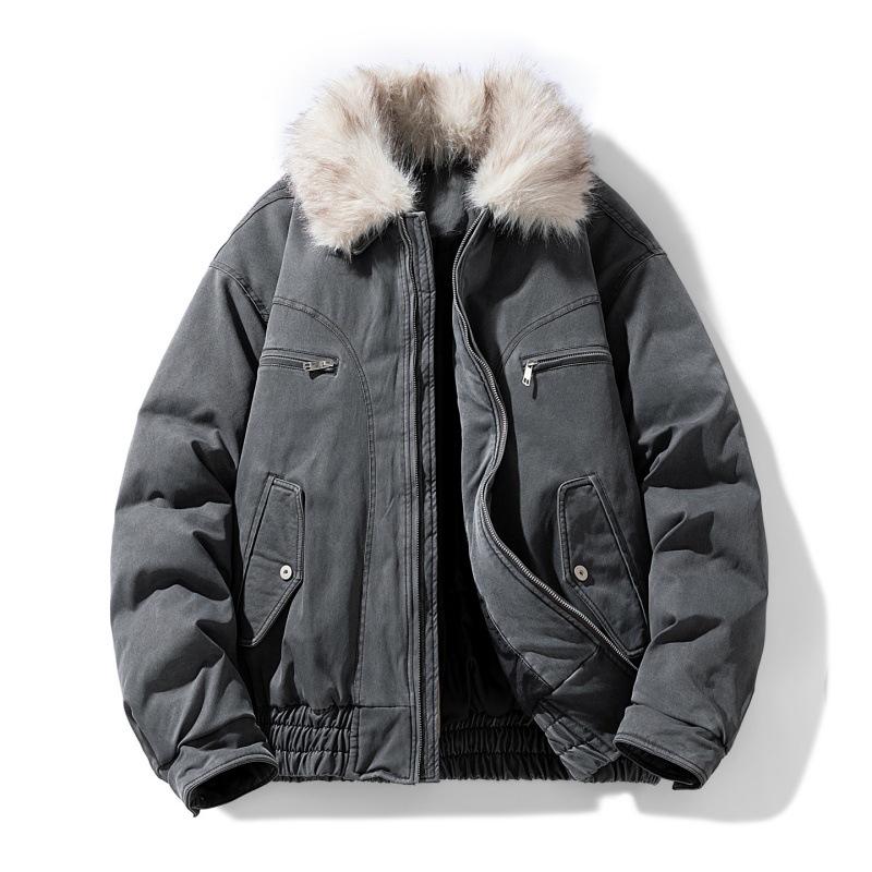 Зимняя хлопковая одежда с воротником из овечьей шерсти, свободный повседневный стиль в американском стиле для зимы