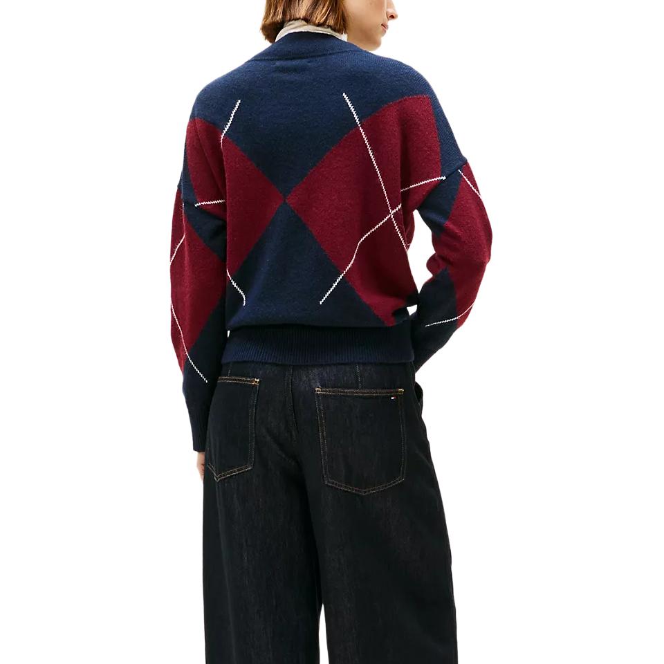 Tommy Hilfiger Comfortable Versatile Casual Diamond Pattern V-Neck Long Sleeve Sweater Women sweater XW06636-DW5