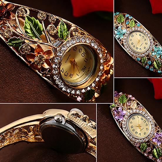 Bangle Dress Watch Vintage Faux Crystal Alloy Pretty Floral Pattern Bracelet Watch