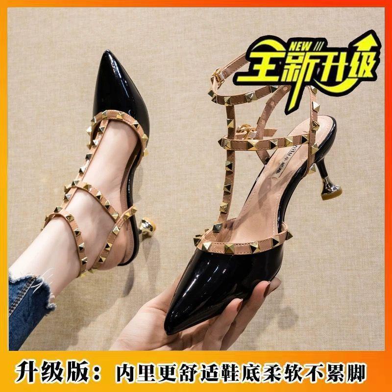 2024 Интернет-знаменитость, новая мягкая подошва, не уставшие ноги, корейские женские сандалии, односложная пряжка, легкие, дышащие, высокие каблуки