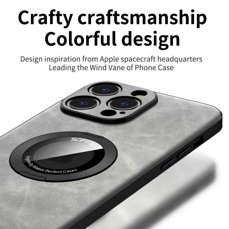 360 Магнитное кольцо с подставкой Роскошный кожаный чехол для телефона для IPhone 15 14 13 12 11 Pro Max Держатель Защитная Противоударная Крышка