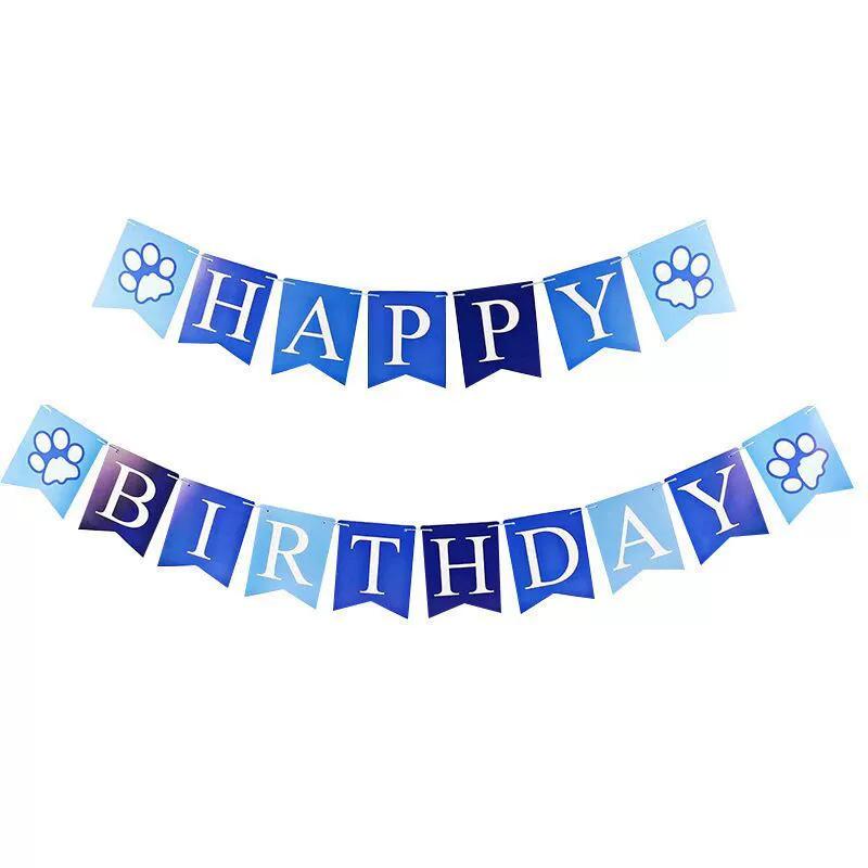Pet Birthday Party Flag Cartoon Theme Arrangement Dog Paws Paper Banner Customization