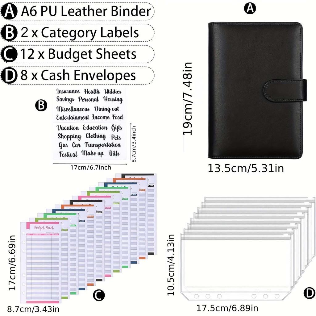 Папка А6, блокнот для записей от руки, блокнот с узором, блокнот на разъемных листах из ПУ кожи, карман на разъемных листах для наличных, блокнот для бюджетных записей