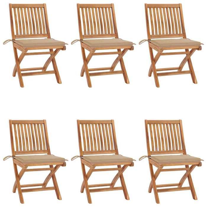 Maison Exclusive - Chaises pliables de jardin avec coussins lot de 6 Bois de teck