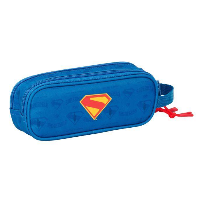 Trousse double pour enfant - safta - 21x6x8 cm - Bleu - Polyester - Fermeture éclair - Poignée supérieure