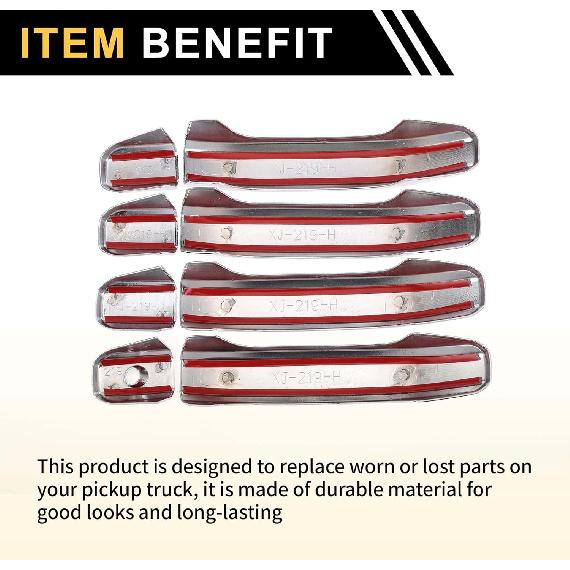 4pcs Exterior Door Handle Cover Car Door Handle Protector for Chevrolet Silverado 1500 2014-2024 Car Door Handle Protector without Keypad ABS Chrome