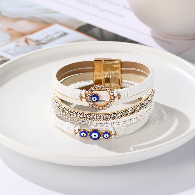Bohemian Woven PU Leather Bracelet With Magnetic Clasp Women Vintage Style Adjustable Handmade Jewelry