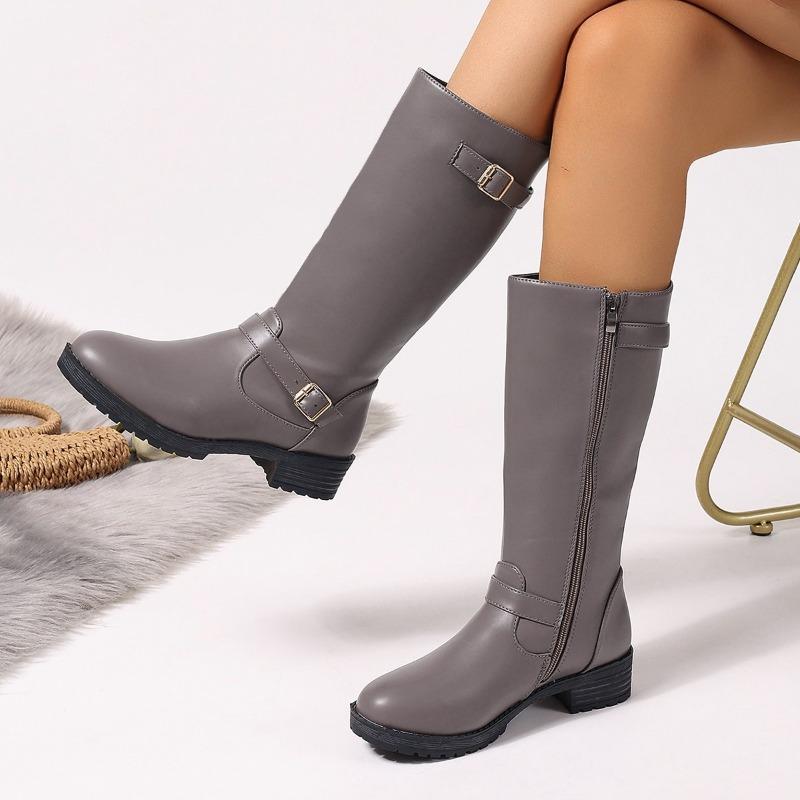 Пряжка на ремне Сапоги-рыцари для похудения 2025 Зима Новые Большие размеры Высокие сапоги для женщин