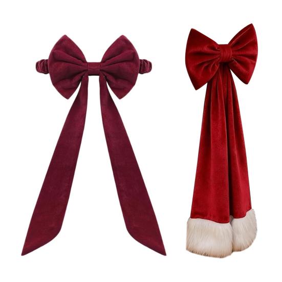 Рождественские бархатные банты на стулья 11,8" x 29,5" Бургундские банты для стульев с завязками сзади для Рождественского банкета, Свадьбы, Вечеринки по случаю дня рождения, Украшения для столовой