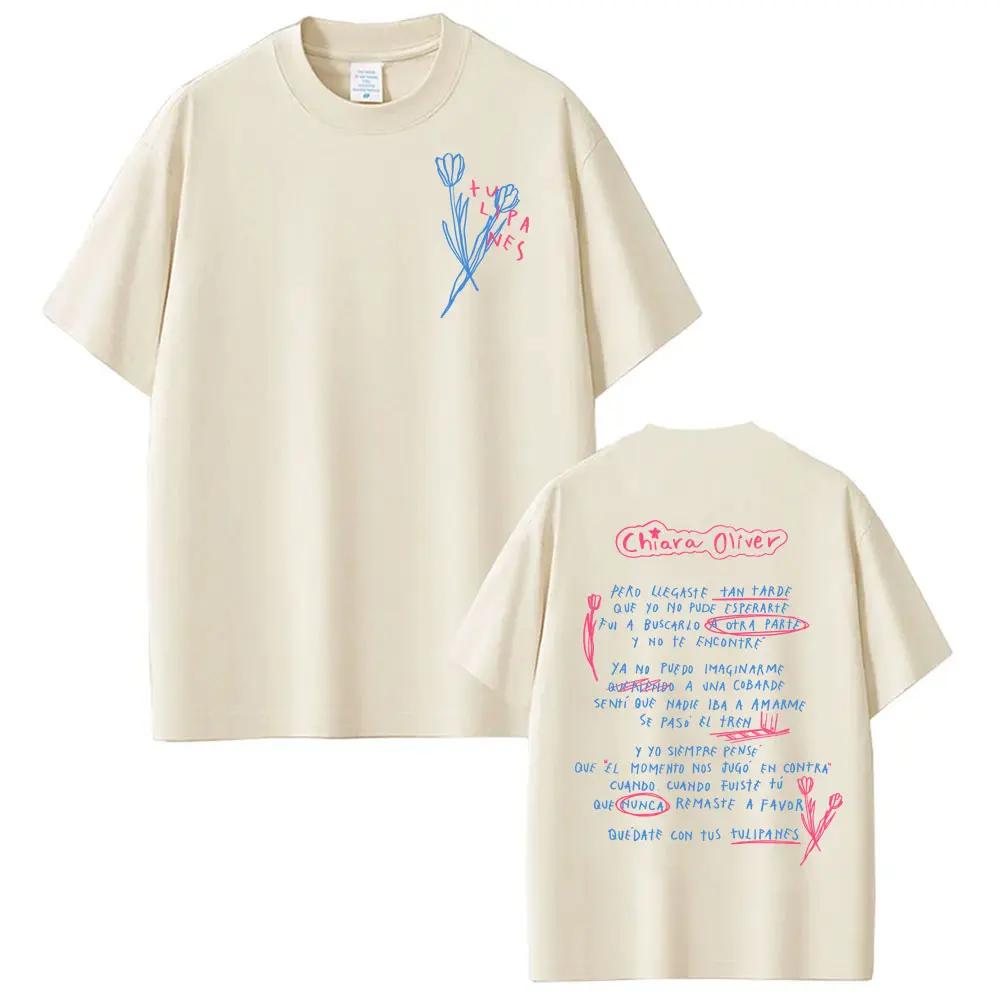 Singer CHIARA OLIVER Album Letters Graphic T-shirts Men Women Hot Sale Casual Cotton T Shirt Vintage Pop Music T-shirt Tops