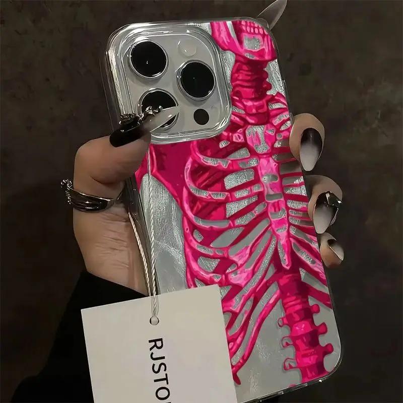 Pink Purple Skull Feather Gauze Phone Case For 16 15 14 13 12 11 iPhone Air 17 Pro Max 16e Shockproof Hard Cover