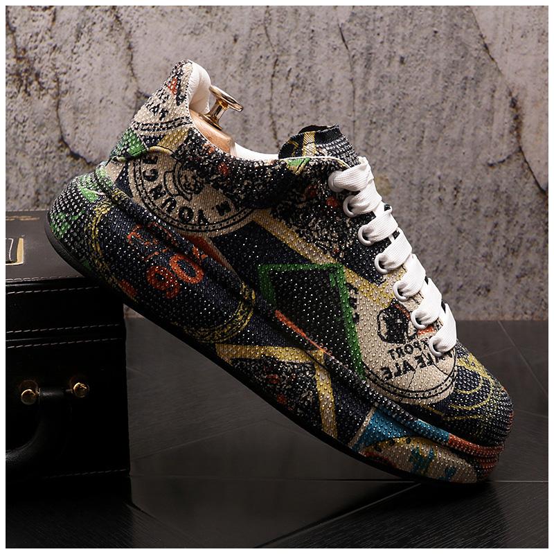Мода Новые Мужские Роскошные Стразы Металлическая Пластина Платформа Высокие Топы Повседневные Лоферы Мужские Рок Панк Лоферы Кеды для Скейтборда Zapatos Hombre