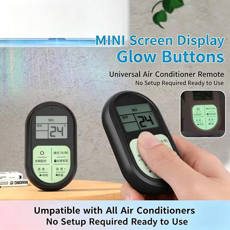 Universal AC Remote Control Mini Portable Glow Buttons LCD Display Suitable for Home Hotel Travel Use