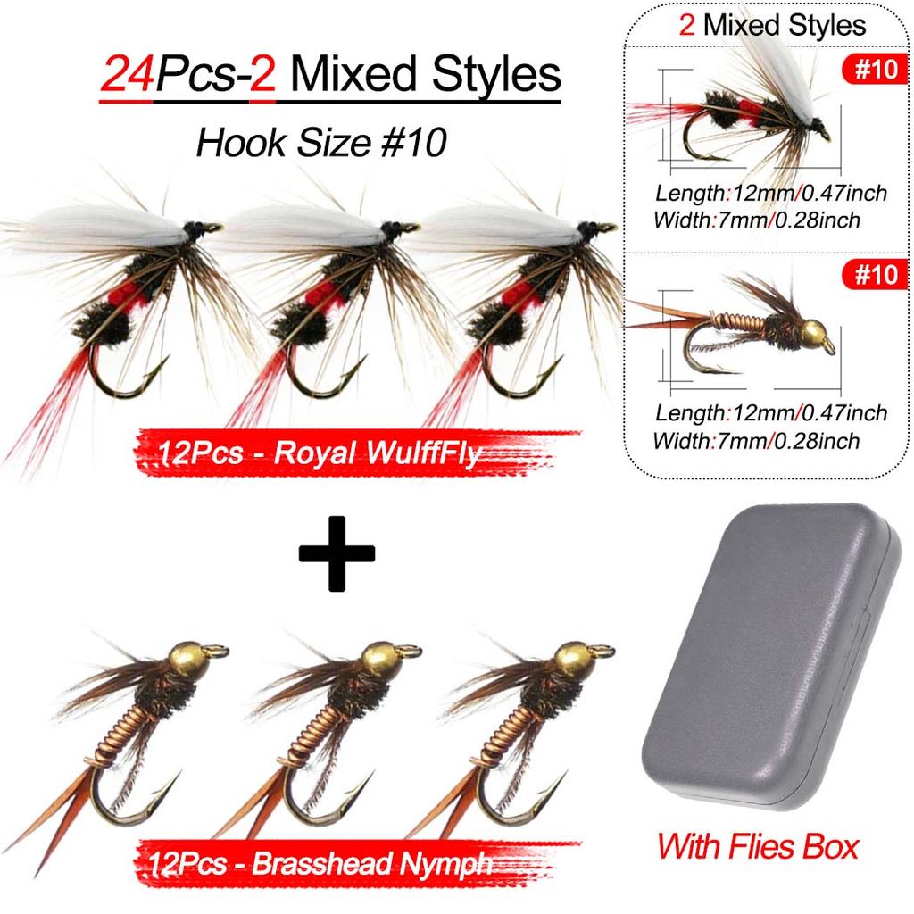 Fly Fishing Flies Kit, 24Pcs/Set Handmade Flies Fishing Lure, Dry/Wet Flies Fishing For Trout Bass Biomimetic Bait Lure, With Flies Box