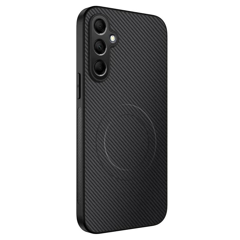 Magnetic Silicone Case For Samsung Galaxy M56 M54 M33 M14 5G Wireless Charging Carbon Fiber PU Anti-Drop Soft Cover Phone Cases