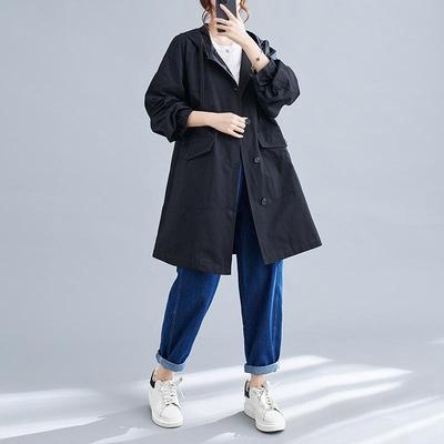 Ретро Куртка-ветровка средней длины с капюшоном в повседневном стиле