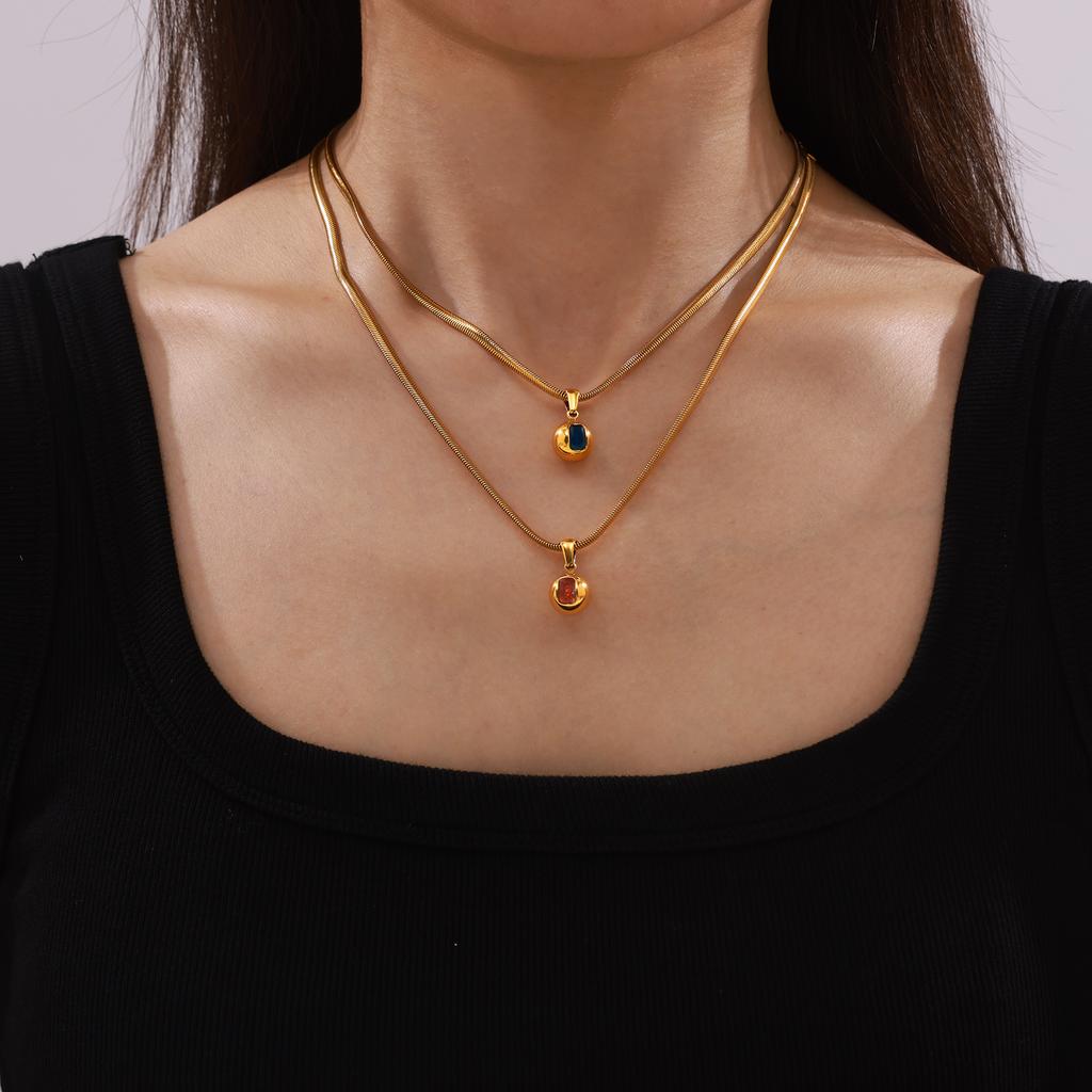 Ожерелье-цепочка из нержавеющей стали 316L «Змеиная кость» для женщин, модное ожерелье с подвеской в виде красочного циркониевого шара с 18-каратным золотым покрытием, циркон