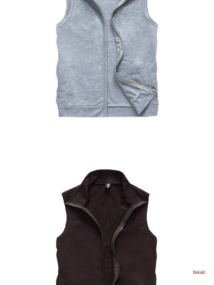 Мужской приталенный жилет без рукавов с капюшоном - Весна/Осень, Большой размер, Легкий кардиган для фитнеса