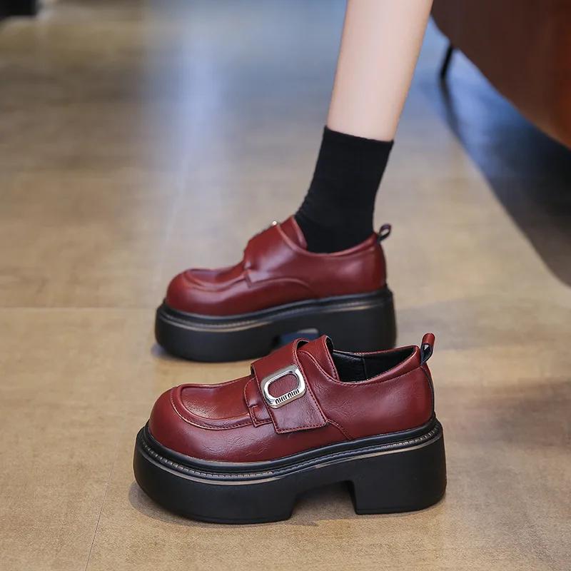Spring Autumn Platform Loafers Women Designer Soft-soled Casual Leather Women's Shoes Fashion British Style Pumps Shoes Ladies
