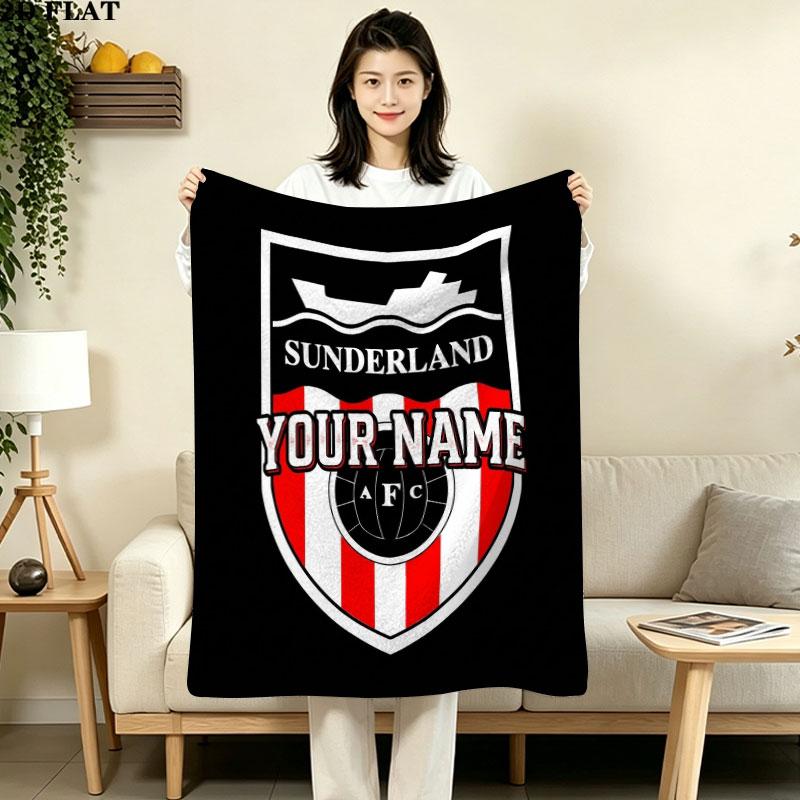 1PC Sunderland Afc Crest Custom Name Patterned Flannel Blanket Suitable For All Seasons for Home Decor Warmth and Comfort Gifts Holiday Gift