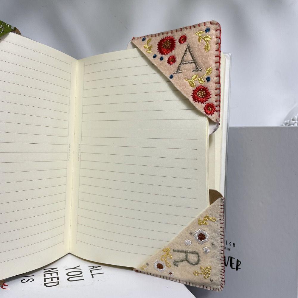 Flower Letter Embroidery Stitched Felt Corner Bookmark Felt Book Marker Clip Gift