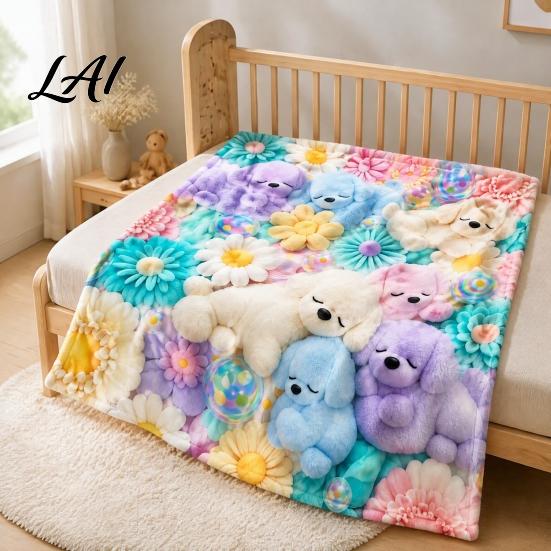 Stylish Floral Bedspread Teddy Bear Print Blanket Super Soft Plush Throw Cute Bunny Practical Holiday Gift for Women Puppy Pattern Cozy Flannel